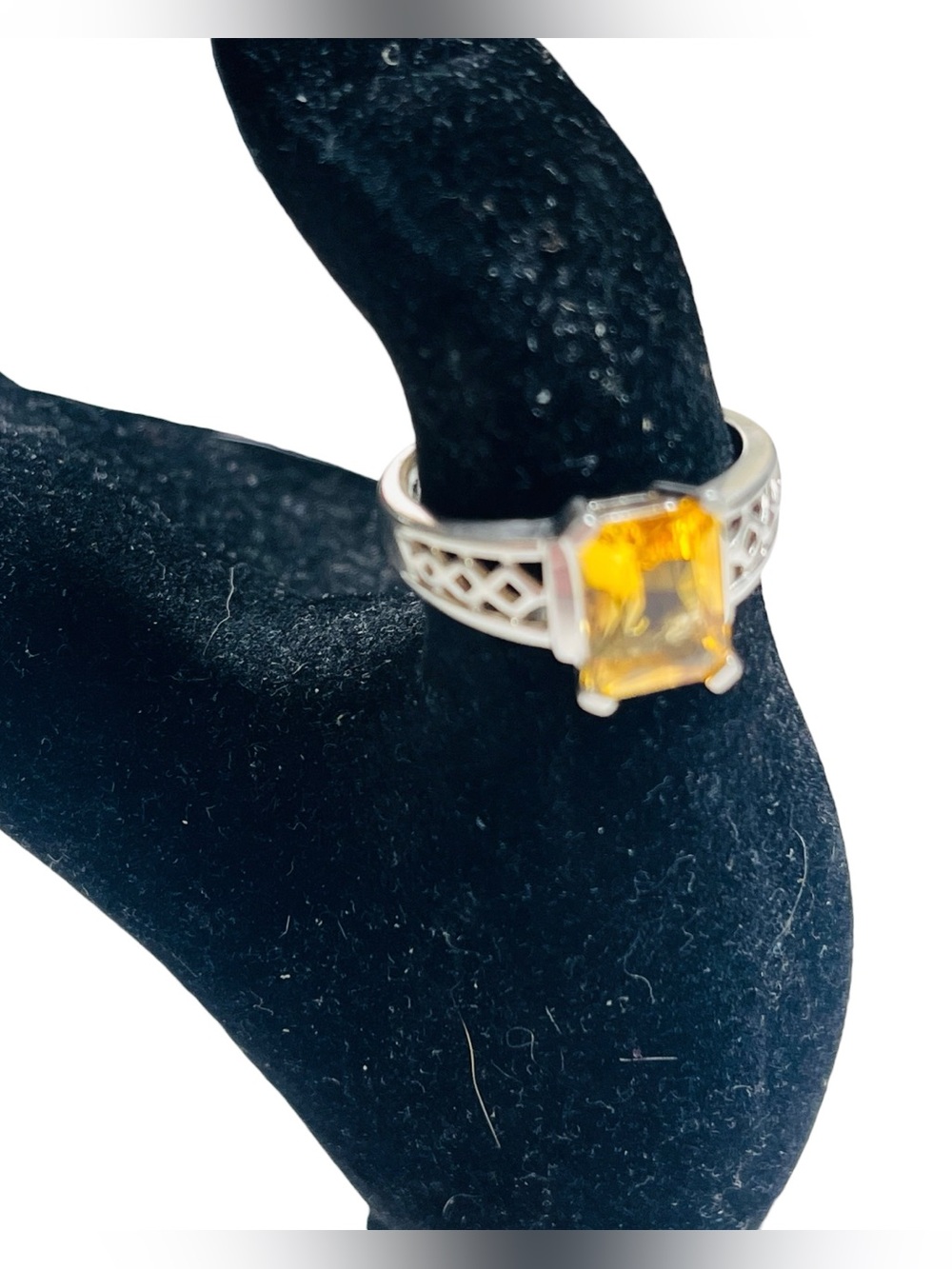 Plum Island Silver Citrine Ring Size 7 Sterling 925 Emerald Cut Yellow Gemstone